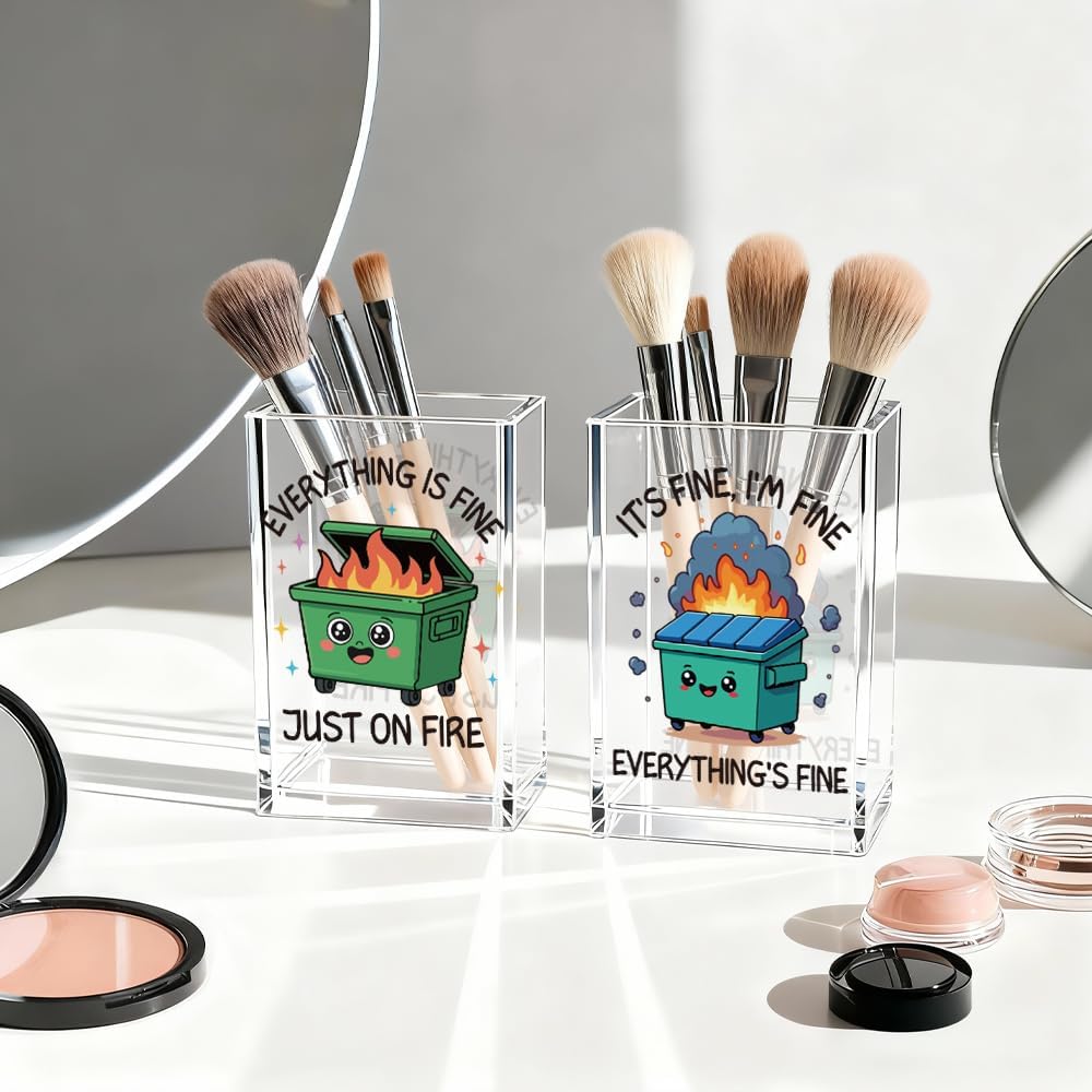 Everything is Figureoutable Acrylic Cosmetic Pencil Pen Holder Cup, Emotional Dumpster Fire Pencil Pen Holder Cup, Therapy Gifts, Mental Health Gifts for Women Colleague Boss Teacher