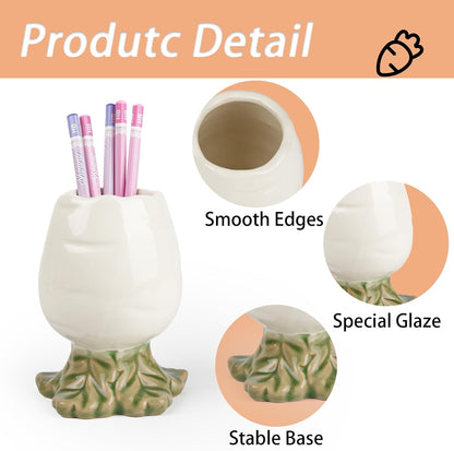 Ceramic Cactus Pen Holder, Cactus Decor Cute Pencil Holder, Makeup Brush Holder for Home, Office Desk Accessories(Dark Green)
