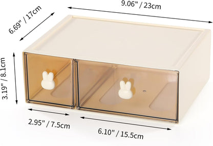 Desktop Storage Drawers, Plastic Desk Organizer with 3 Drawers, Modular Stackable Toolbox Units for Office Stationary, Makeup Container, Bathroom Countertop (1 Tall Layer, Cream & Clear)