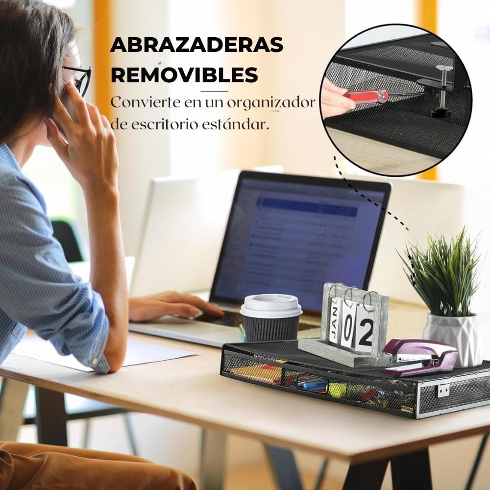 Under Desk Drawer Organizer Clamp-On, Mesh Metal Attachment, 1 Drawer Slide Out, On or Under Desk Organizer for Office Supplies & Home Essentials