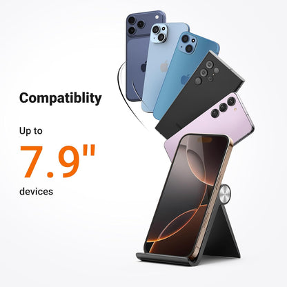 UGREEN Cell Phone Stand for Desk Portable Foldable Phone Holder Angle Adjustable Compatible with iPhone 17 Air 16 15 Pro Max 14 Plus, iPhone 13 12 11 SE XS XR Smartphone, Mini Size, Black