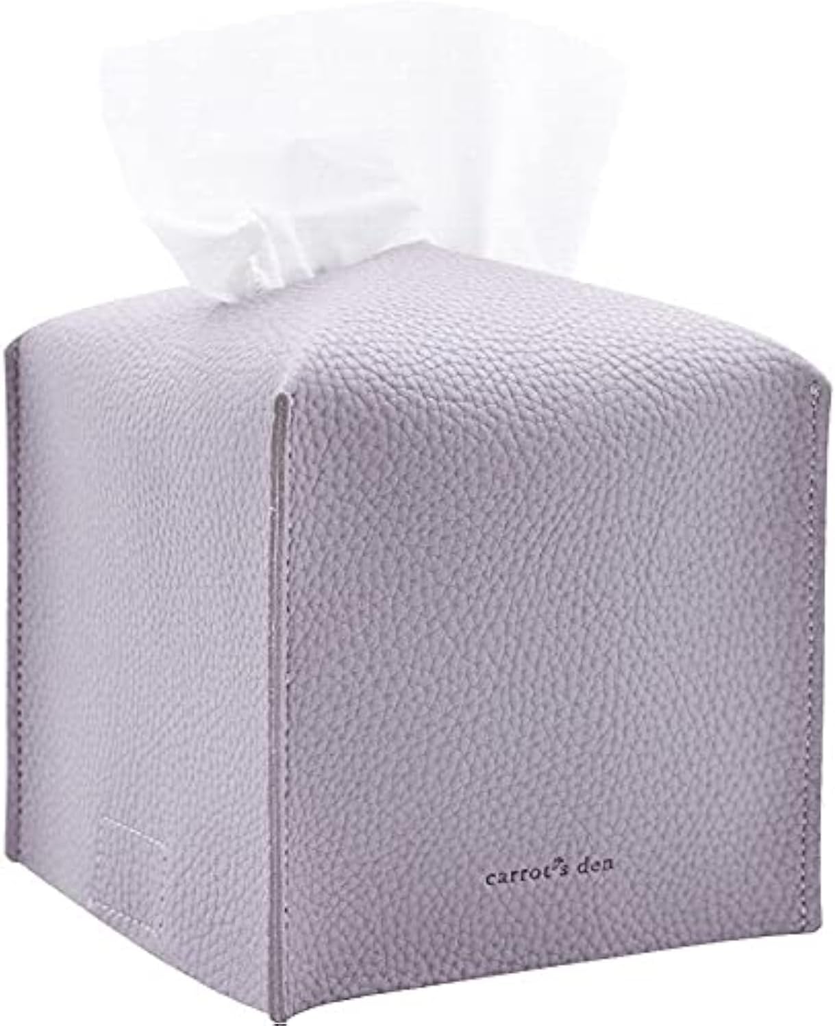 Tissue Box Cover Holder, Square with Bottom Belt by Carrot's Den - PU Leather Decorative Organizer for Tabletop, Bathroom, Car, Office | Beige