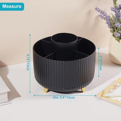 Desk Pencil Pen Holder, 5 Slots 360 Degree Rotating Pencil Pen Organizers for Desk Desktop Storage Stationery Supplies Organizer Cute Pen Cup for Office School Home Art Supply Cream Yellow