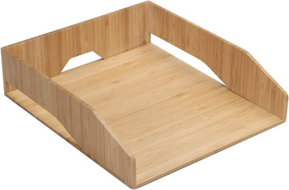 MobileVision 2 Pack Stackable Bamboo Paper Tray Office Organizer for Files, Documents, Letter Sorter, Envelopes and Magazine Holder