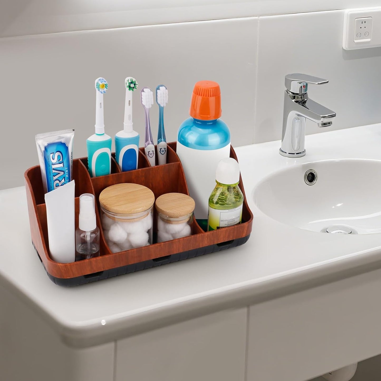 GFWARE Bathroom Organizers and Storage - Detachable 7 Slots Kids Electric Toothbrush and Toothpaste Holde Drainage for Bathroom Accessories Organization Counter Vanity Storage