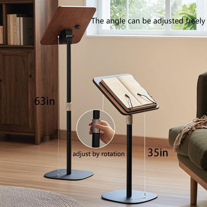 Bamboo Book Stand with Page Clips - Adjustable Holder for Cookbooks/Textbooks, Stable Lightweight Portable Reading Desk (Natural Bamboo)