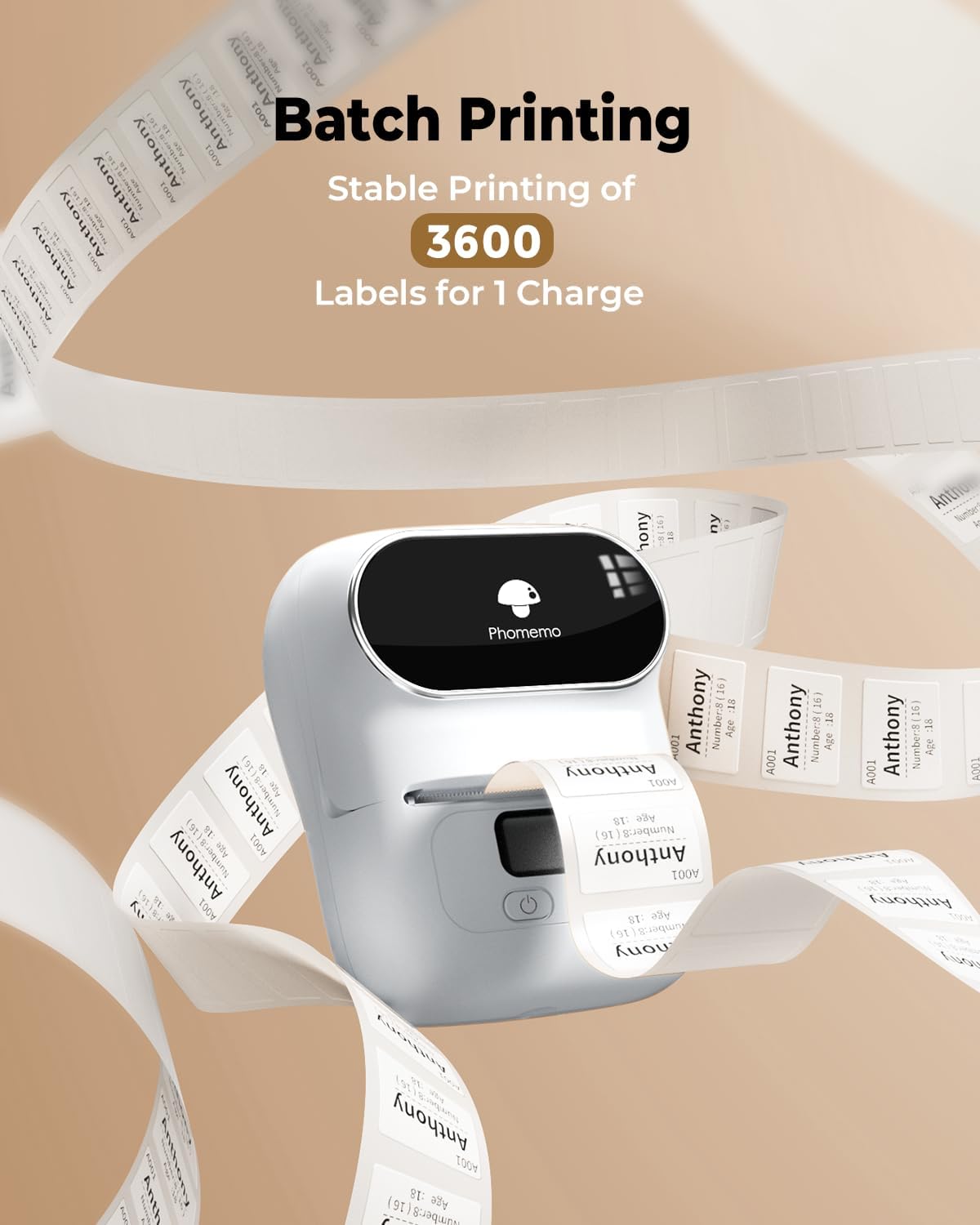Phomemo Label Printer M110- Small Address Label Maker Bluetooth No Ink Portable for Small Business, Address, Office, Home for Phone; for PC/Mac(USB), with 100 Labels, Baby Pink