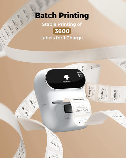 Phomemo Label Printer M110- Small Address Label Maker Bluetooth No Ink Portable for Small Business, Address, Office, Home for Phone; for PC/Mac(USB), with 100 Labels, Baby Pink