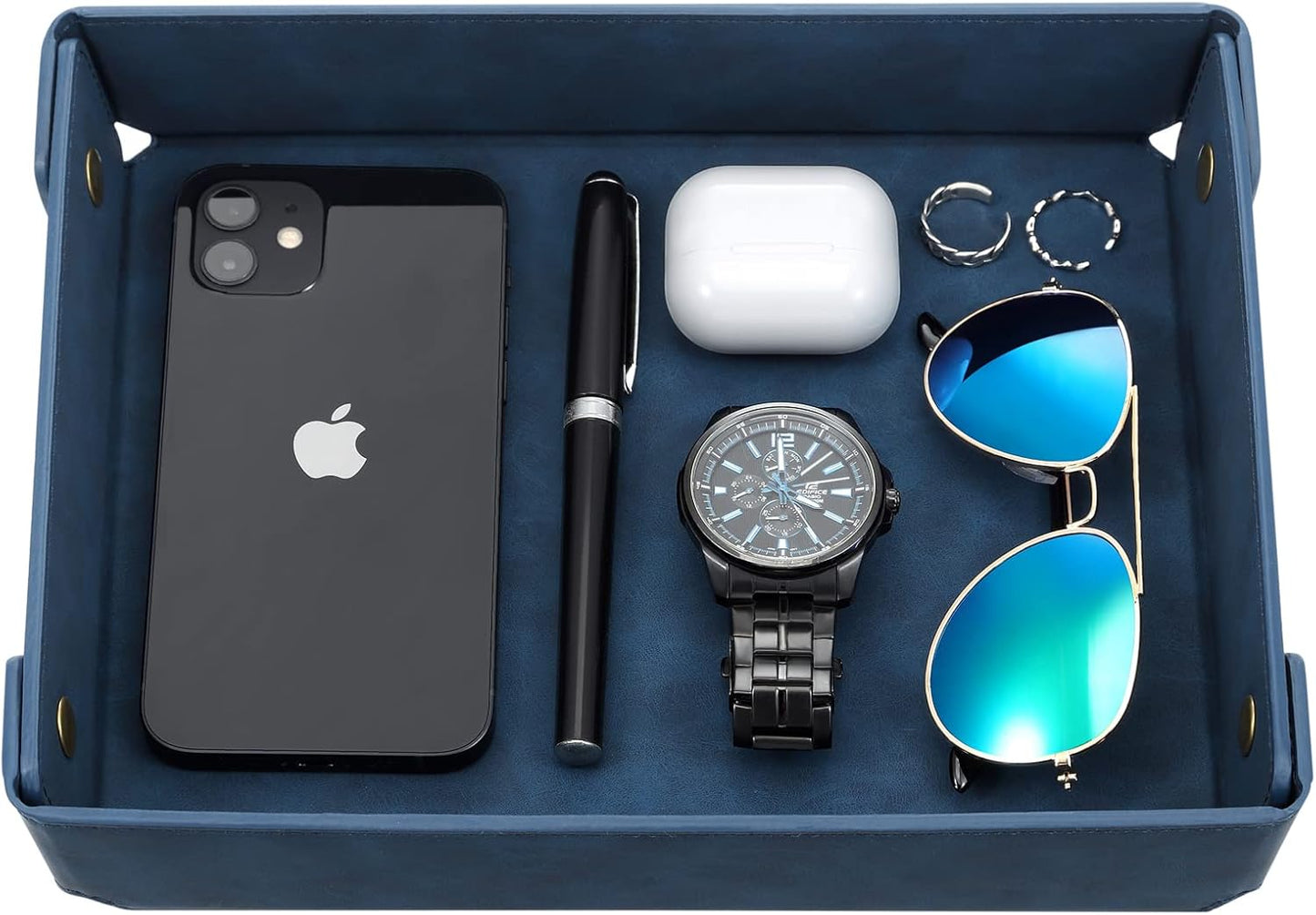 CASIRENA Faux Leather Valet Tray Organizer for Men - Catch-All Tray for Entryway Table Key, Wallet, Watch, Coin Change, Phone, Dresser EDC Dump Jewelry, Bedside Nightstand Desk-top Catchall