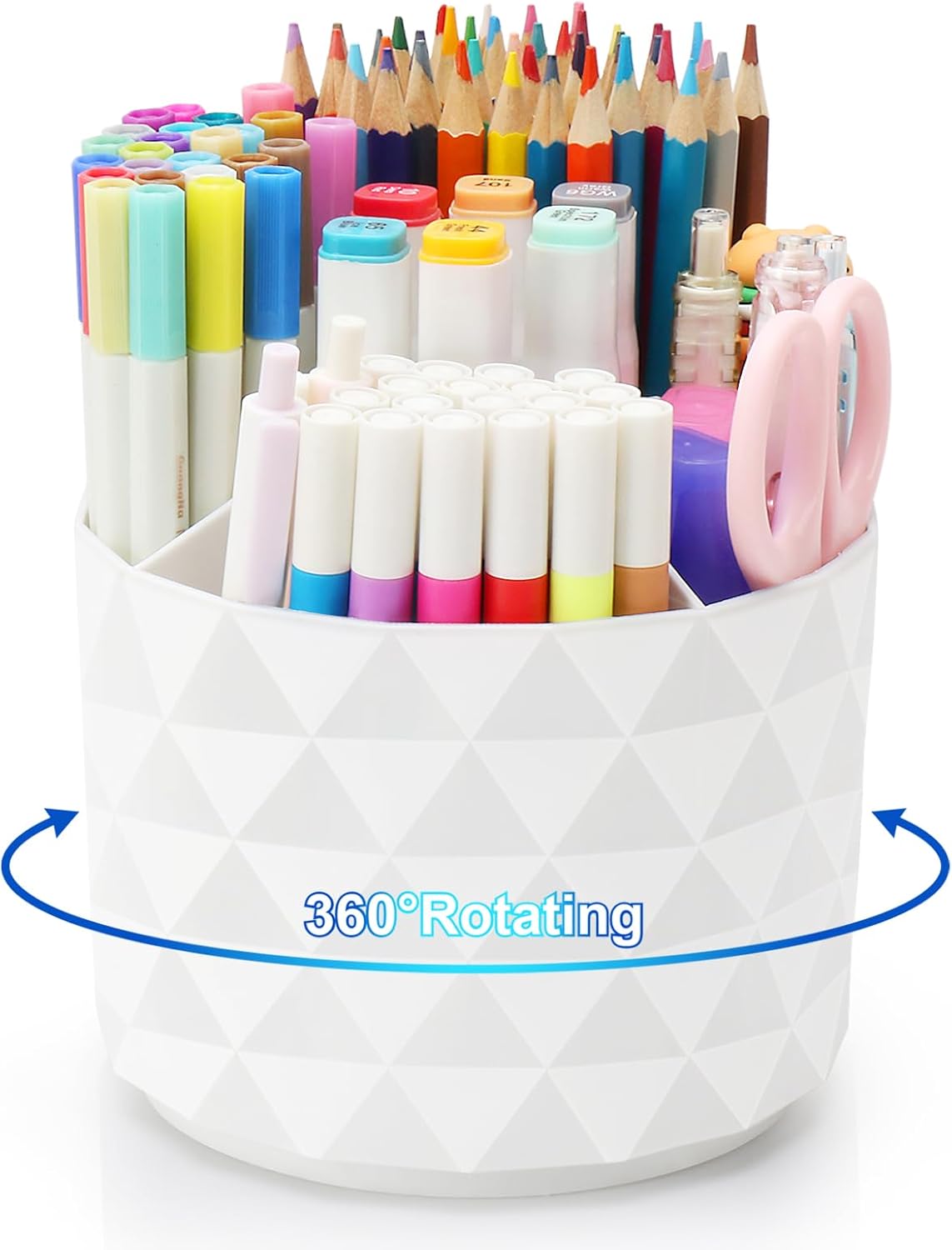 Desk Organizer, 360-Degree Rotating Pencil Pen Holders For Desk, Diamond Pattern Pen Organizer With 5 Compartments, Cute Desk Accessories Decor For Office, School,Home,Art Supply (Pink)