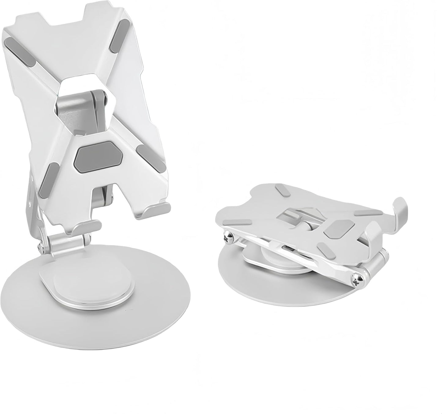 All-Metal Cell Phone Stand 360° Rotatable & Height Adjustable - 25KG Super Load-Bearing, Foldable Desk Stand for Phone, Compatible with iPhone 17/16/15/14, Nintendo Switch, Silver