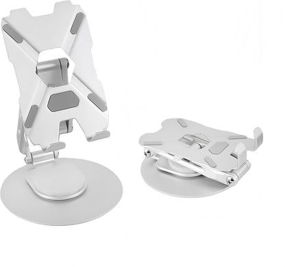 All-Metal Cell Phone Stand 360° Rotatable & Height Adjustable - 25KG Super Load-Bearing, Foldable Desk Stand for Phone, Compatible with iPhone 17/16/15/14, Nintendo Switch, Silver