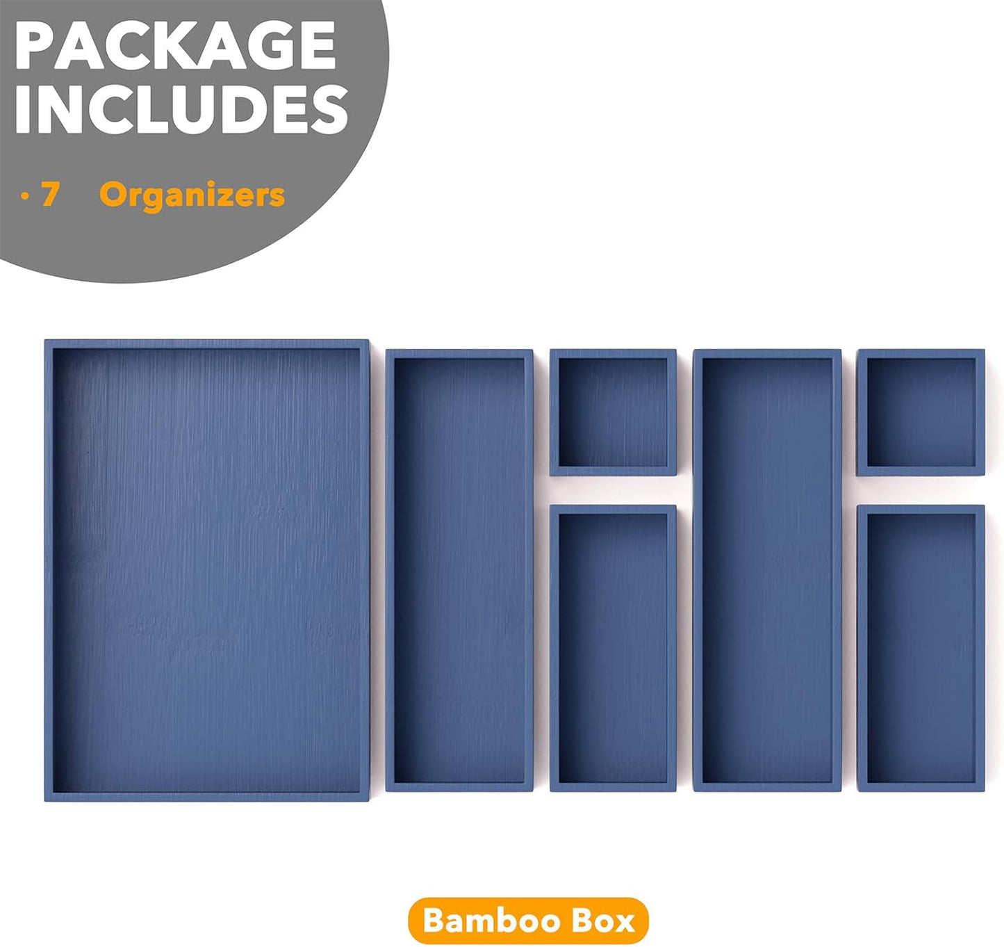 SpaceAid 7-Piece Bamboo Drawer Organizer Storage Boxes Set, Wood Tray Junk Drawer Organizers Multi-Use Divider Bins for Kitchen, Bathroom, Office Desk and Makeup Organization (7 Pack, Natural)