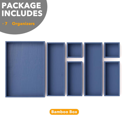 SpaceAid 7-Piece Bamboo Drawer Organizer Storage Boxes Set, Wood Tray Junk Drawer Organizers Multi-Use Divider Bins for Kitchen, Bathroom, Office Desk and Makeup Organization (7 Pack, Natural)