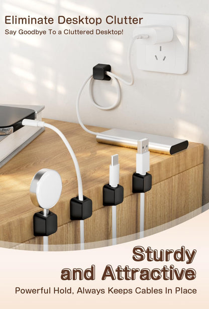 Maveek Magnetic Cord Holders, 5 Pack Silicone Magnet Cable Clips with Metal Plates, Standing Desk Wire Organizer for USB Charging Cables, Nightstand, Car, Metal Surface (Small, White)