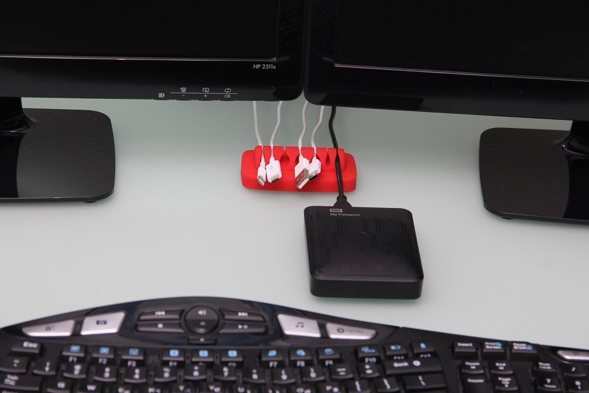 Heaviest Cable Organizer on The Market! Compact and Weighted Desktop Cord Holder and Cable Organizer, Eco-Friendly Silicone, No Bad Smell, Bundled with 4 Reusable Cable Ties! (Black)