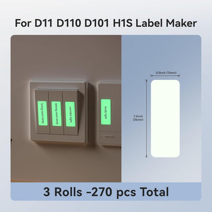 NIIMBOT D11 Label Tape D110 Label Maker Papers 3Rolls Cable Labels, Self-Adhesive Labeling Tape 0.47" X 4.29" (12 X 109mm) Cable Label Refills for Home Office Circuit Box, 195 Labels/3Rolls, White