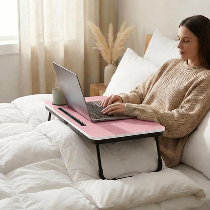 BUYIFY Foldable Laptop Bed Desk for Couch, Sofa - Large Lap Desk Tray Table with Cup Holder and Tablet Slot - Portable Notebook Stand for Eating, Writing, Studying and WFH -NEW-006