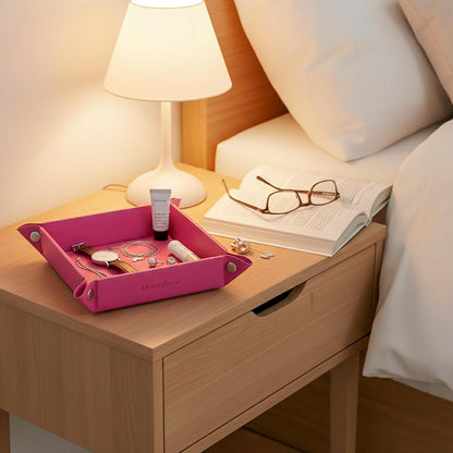 UnionBasic Medium Valet Tray, Jewelry Tray for Rings Watches Earrings, Entryway Catchall Caddy for Coins Keys Change, Nightstand Bedside Valet Holder, Trays for Electronic Gadgets, Candy Pink Plus - Colors B