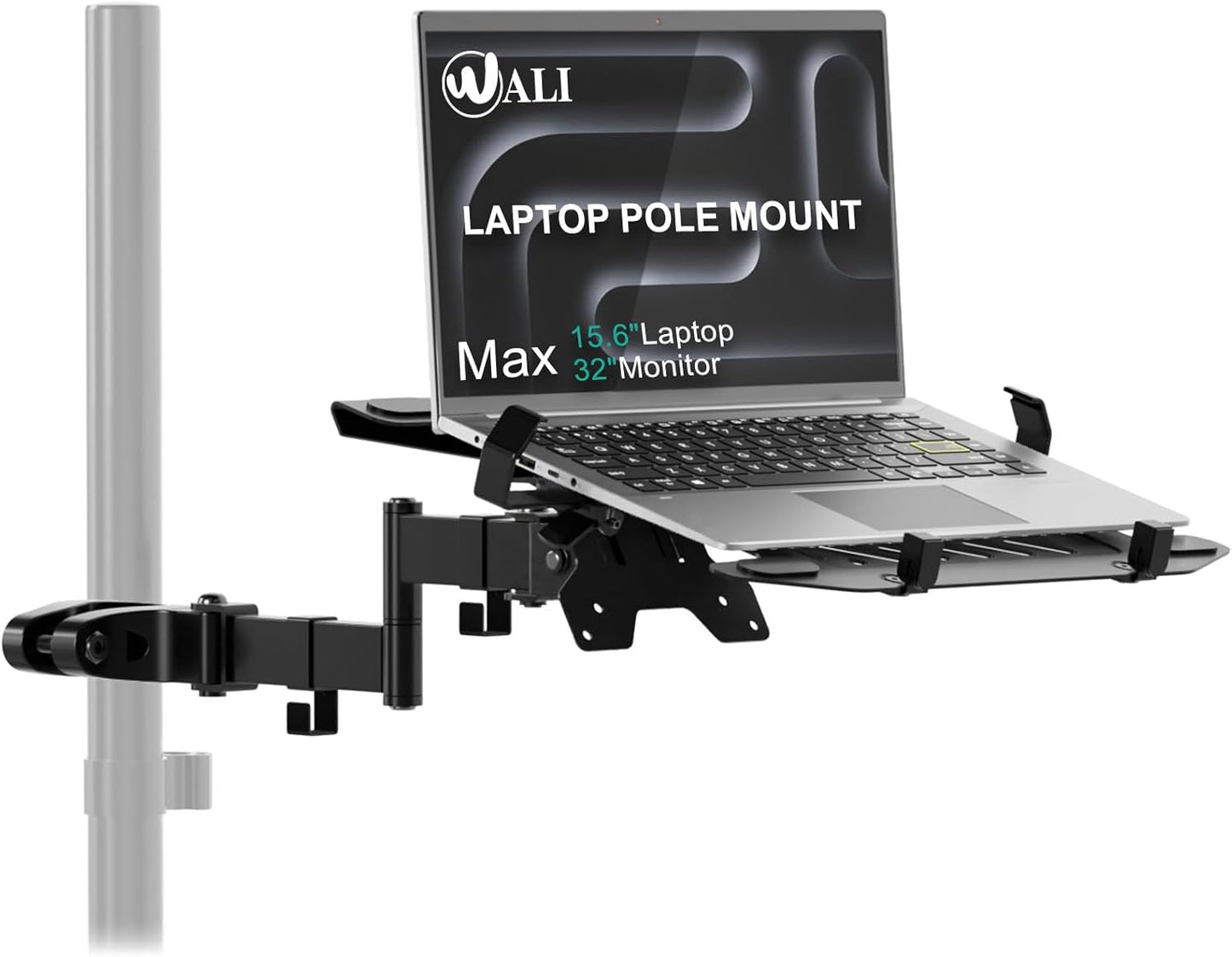 WALI Laptop Desk Mount for 17 inch Notebook, Adjustable Single Monitor Arm with Laptop Holder for 32 inch Screen, Laptops Stand with Ventilated Tray, Up to 22 lbs, (M00LP), Black