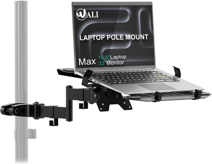 WALI Laptop Desk Mount for 17 inch Notebook, Adjustable Single Monitor Arm with Laptop Holder for 32 inch Screen, Laptops Stand with Ventilated Tray, Up to 22 lbs, (M00LP), Black