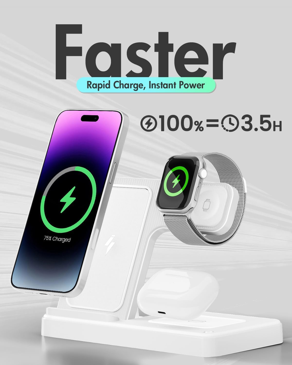 Wireless Charger Stand Charging Station: 3 in 1 Charger Stand Multiple Devices for Apple - iPhone 17 16e 16 15 14 Pro Max 13 12 - Watch 11 10 9 8 7 6 5 4 3 2 SE and Ultra Series-Airpods 4 3 Pro, Pink