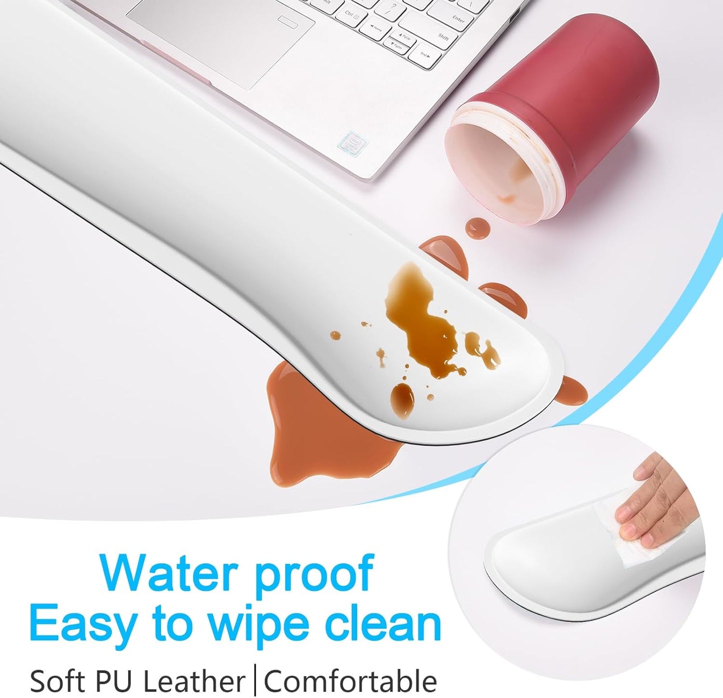 Dapesuom Keyboard Wrist Rest Set, Cute PU Leather Wrist Cushion for Computer Keyboard and Mousepad, Memory Foam Mouse Pad Rests Support with Non-Slip Base for Typing Pain Relief Laptop, Colonial White