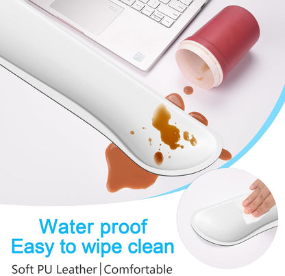 Dapesuom Keyboard Wrist Rest Set, Cute PU Leather Wrist Cushion for Computer Keyboard and Mousepad, Memory Foam Mouse Pad Rests Support with Non-Slip Base for Typing Pain Relief Laptop, Colonial White
