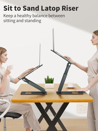 tounee Laptop Stand for Desk Adjustable Height, Telescopic Computer Stand with Pull Out Design Ergonomic Laptop Riser Fits All Laptops 10-17"-Silver