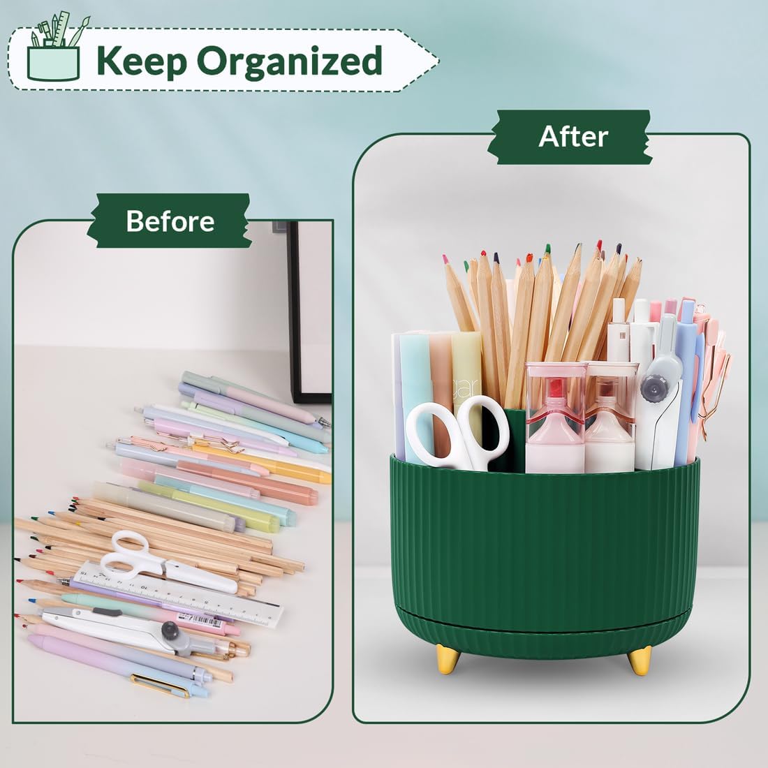 SKYDUE 360 Rotating Purple Pen & Art Supply Organizer - 5 Slot Desk Organizer for Office, School, Home