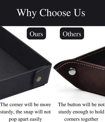 CASIRENA Faux Leather Valet Tray Organizer for Men - Catch-All Tray for Entryway Table Key, Wallet, Watch, Coin Change, Phone, Dresser EDC Dump Jewelry, Bedside Nightstand Desk-top Catchall