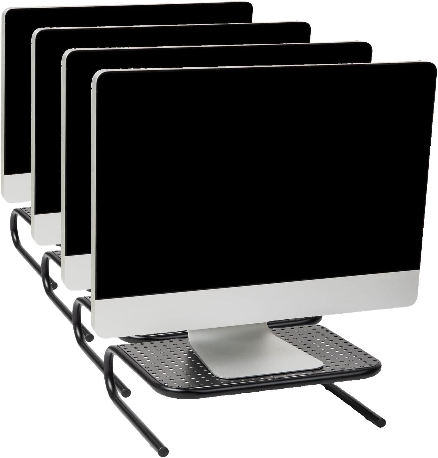 Mind Reader Monitor Stand, Ventilated Laptop Riser, Desktop Organizer, Metal, Set of 2, Black