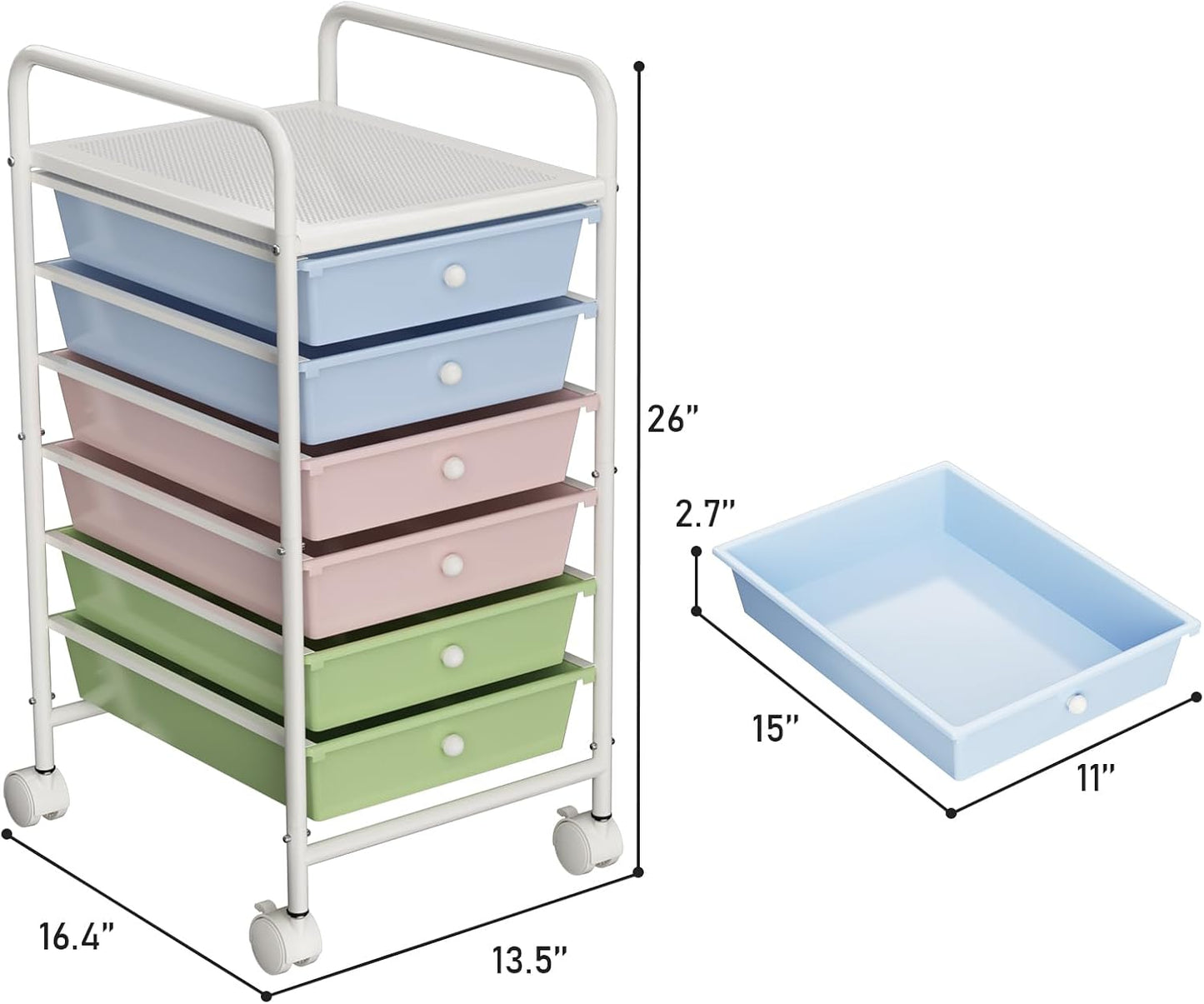 4-Tier Utility Cart with 4 Drawers, Rolling Utility Cart with 2 Lockable Caster Wheels, Multipurpose Mobile Rolling Drawer Cart for Office Bathroom Kitchen, Ivory White