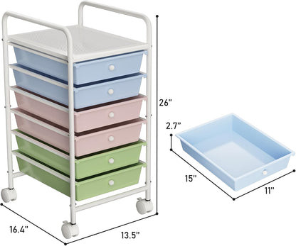 4-Tier Utility Cart with 4 Drawers, Rolling Utility Cart with 2 Lockable Caster Wheels, Multipurpose Mobile Rolling Drawer Cart for Office Bathroom Kitchen, Ivory White