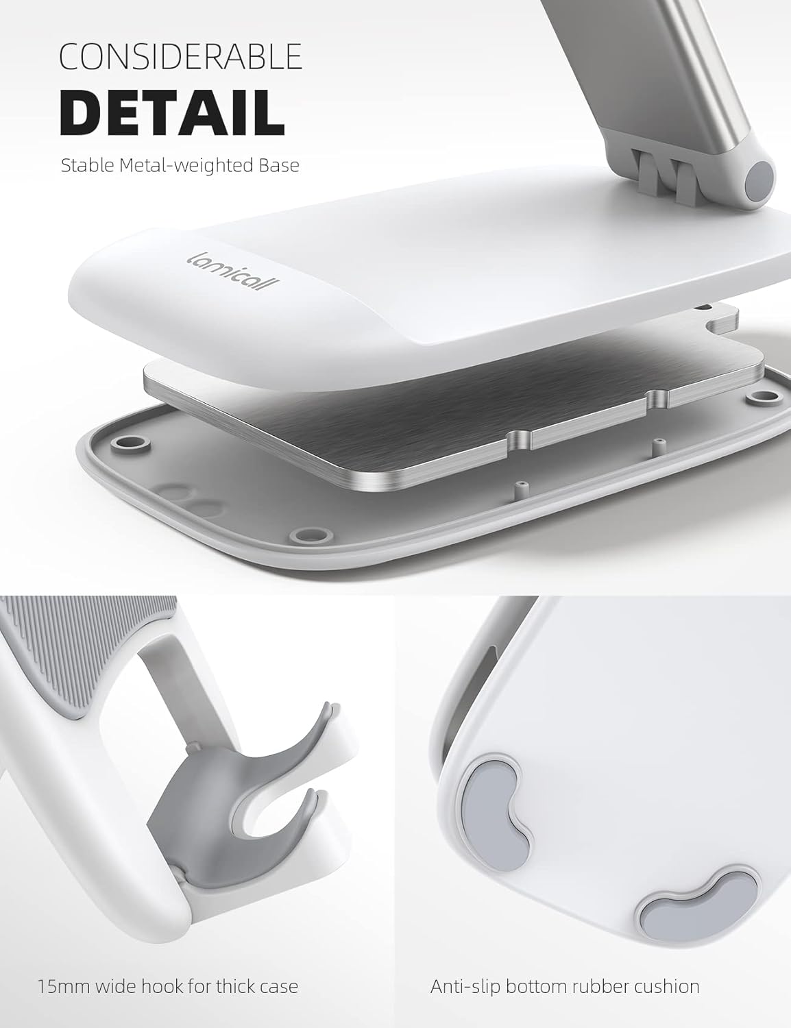 Lamicall Cell Phone Stand for Desk - [Height Adjustable] Foldable Mobile Phone Holder, Portable Stand for iPhone 17 16 15 14 13 12 11 Pro Max Plus Air, Galaxy S25, Office Gift Mothers Day Accessories