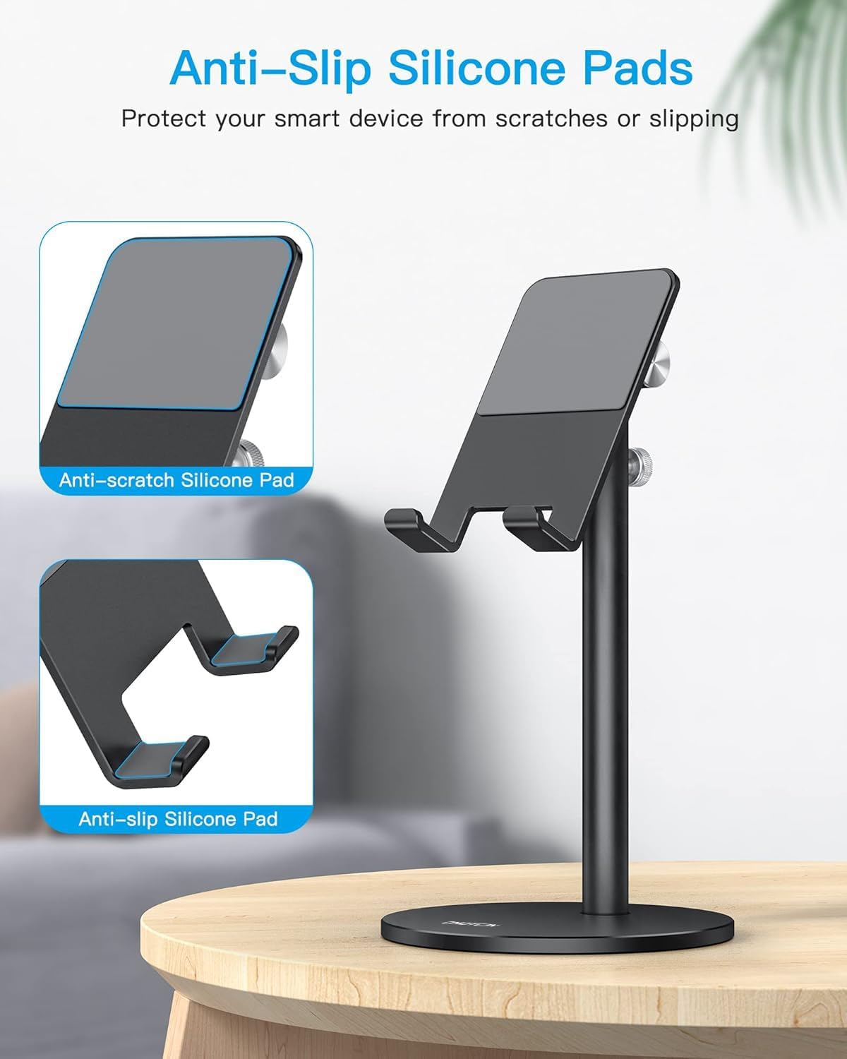 OMOTON Cell Phone Stand, Angle Height Adjustable Phone Holder, Aluminum Desktop Phone Dock for Desk, Compatible with iPhone 17 Pro Max, All Smartphones and Tablets(4-11''), Silver