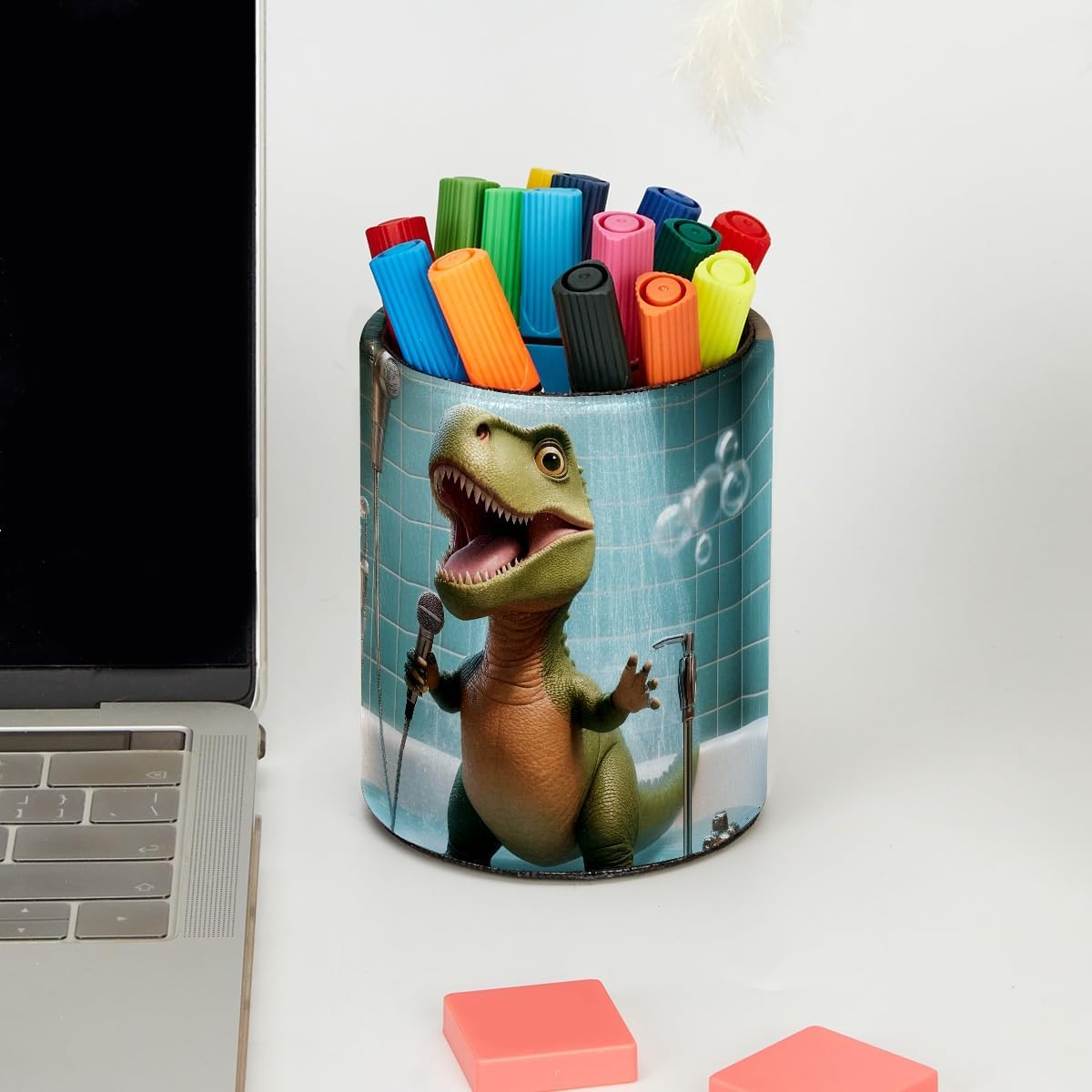 Leather Pen Holder for Desk, Love Cherry Pencil Organizer Pencil Cup Desk Decor Makeup Brush Holder Multifunctional Office Supplies for Home,Office, School