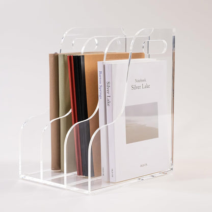 Clear Acrylic Organizers - 5 Vertical Compartments Acrylic Folder Organizer & File Organizer, Desk Document Storage Bins for Magazines, Binders - Multipurpose Home Office Desk Organizer