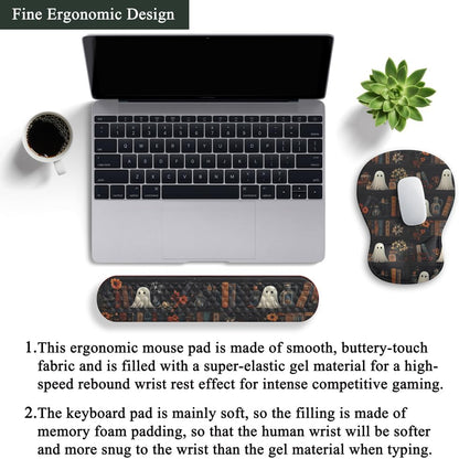 Ghost Book Mousepad with Wrist Rest Halloween Computer Keyboard Mouse Pad Black Cute, Mouse Pad with Wrist Rest for Computer Keyboard, 2 In1 Mousepad with Wrist Support Easy Typing&Relieve Wrist Pai