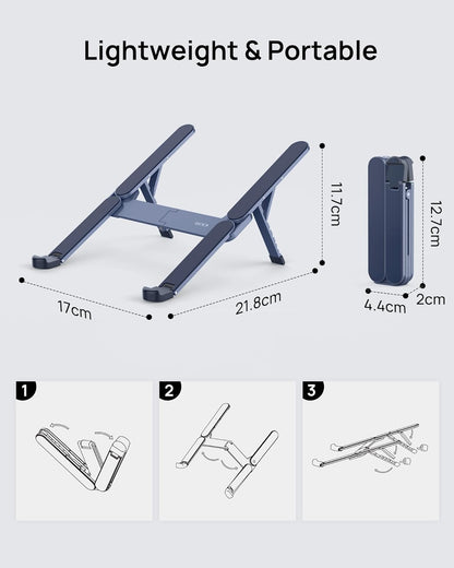 SODI [Ultra Compact] Foldable & Portable Laptop Stand for Desk, Lightweight Tablet Stand for Business Travel, Library, Cafe, 6 Level Height Ergonomic Aluminum Computer Holder for 10-16" Laptops
