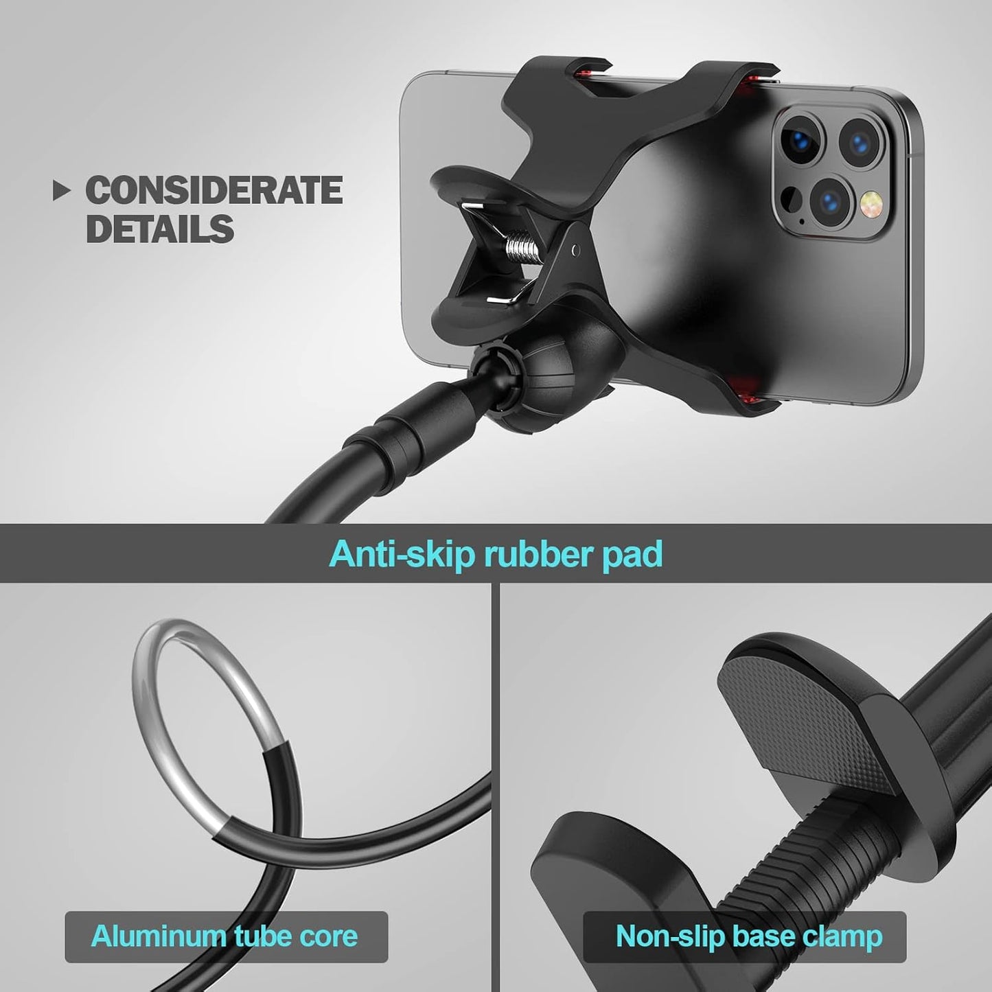 Gooseneck Phone Holder for Bed, Flexible Lazy Arm Cell Phone Holder 360 Adjustable Clamp Bracket Mount Desk for iPhone 14 Pro Max Plus 13 12 Pro Max Mini 11 Pro Xs XR X 8 Samsung S22 S21 Phones
