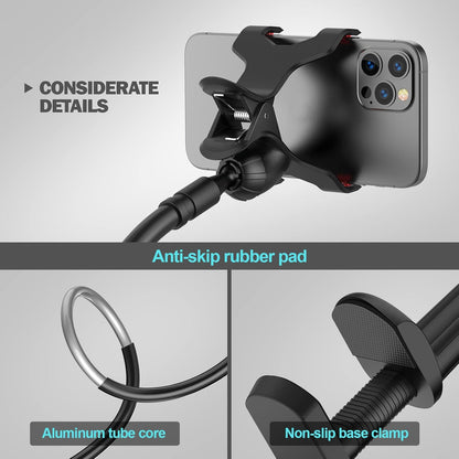 Gooseneck Phone Holder for Bed, Flexible Lazy Arm Cell Phone Holder 360 Adjustable Clamp Bracket Mount Desk for iPhone 14 Pro Max Plus 13 12 Pro Max Mini 11 Pro Xs XR X 8 Samsung S22 S21 Phones