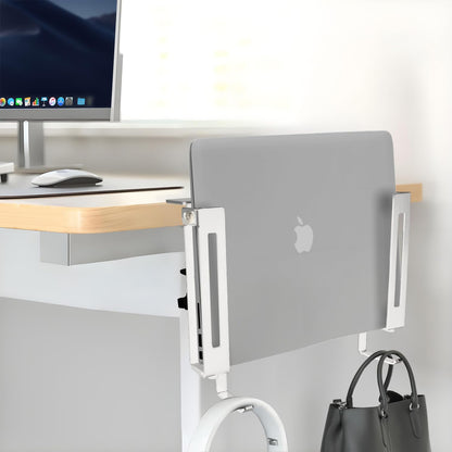 IFCASE Adjustable Desk Side Laptop Mount Holder with Headphone Hook, No Drill Desk Storage Organizer (White)