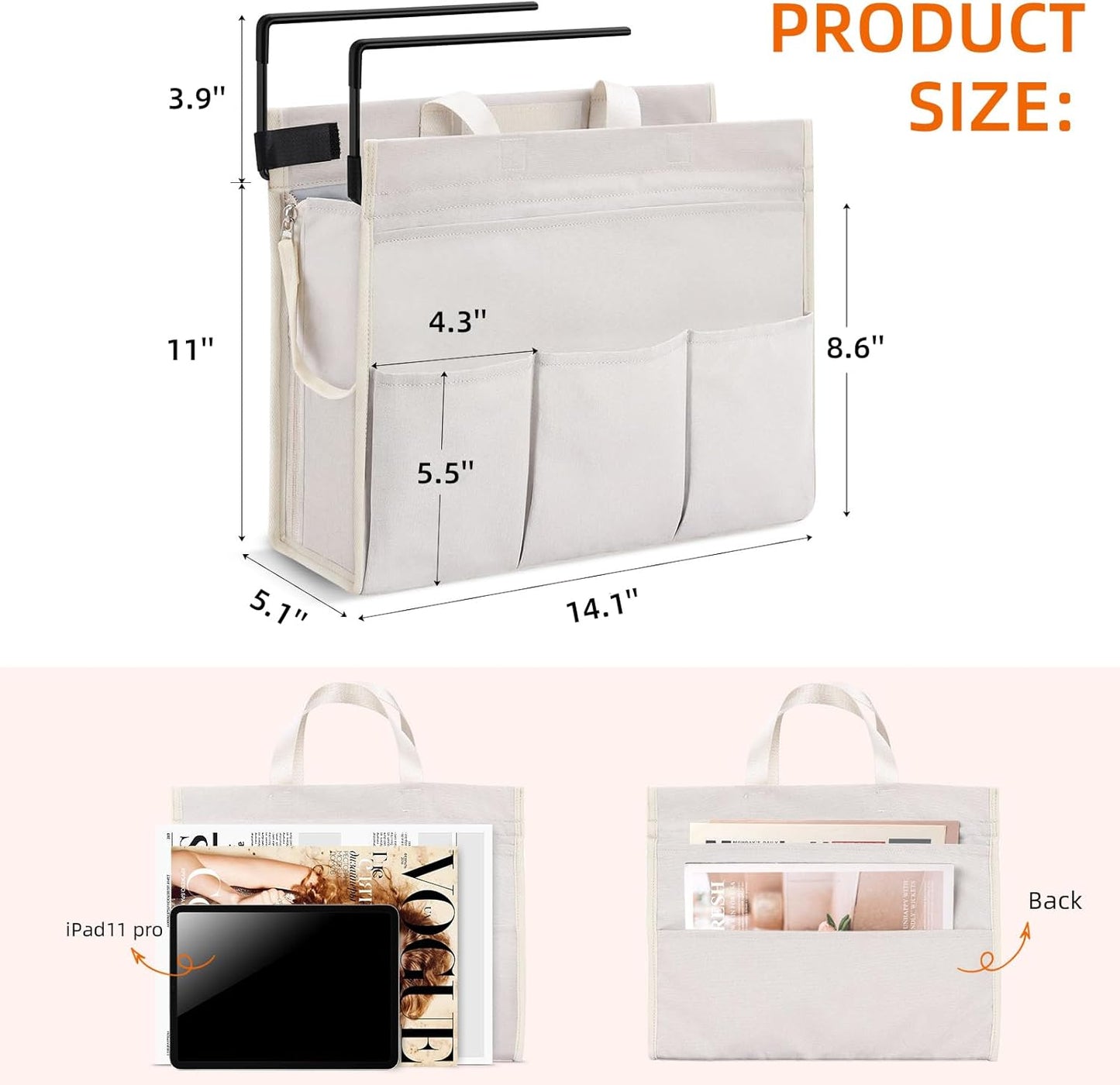 MASTLU Under Desk Hanging Storage Bag, Desk Organizer Storage, Office Side Storage Bag, Compatible with A4 Files, Detachable Handle Design, No Assembly Required, For Office Home School (Black)