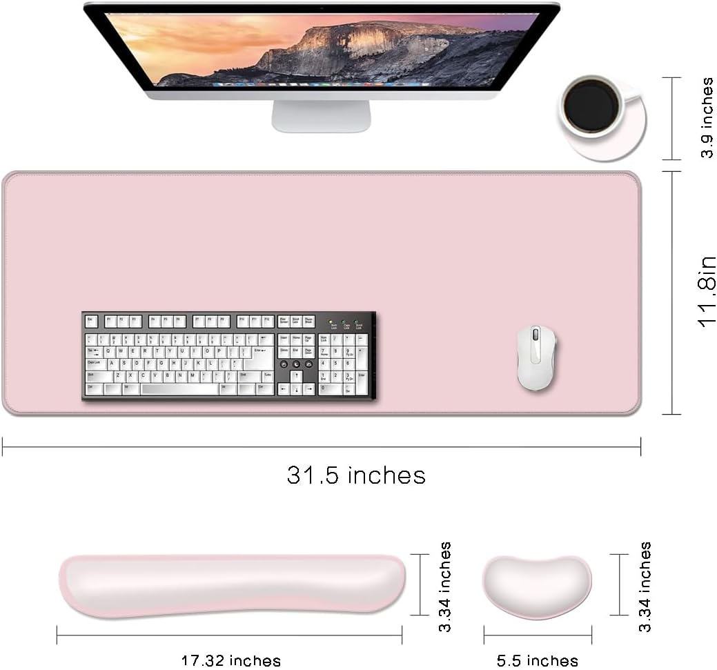 MIBITRI Keyboard Mouse Pad Set, Extended Gaming Mouse Pad+Ergonomics Keyboard Wrist Rest Support, Memory Foam, Easy Typing Pain Relief, 4Pcs XXL Ultra Thick Desk Mat, Enchanted Bookshelf