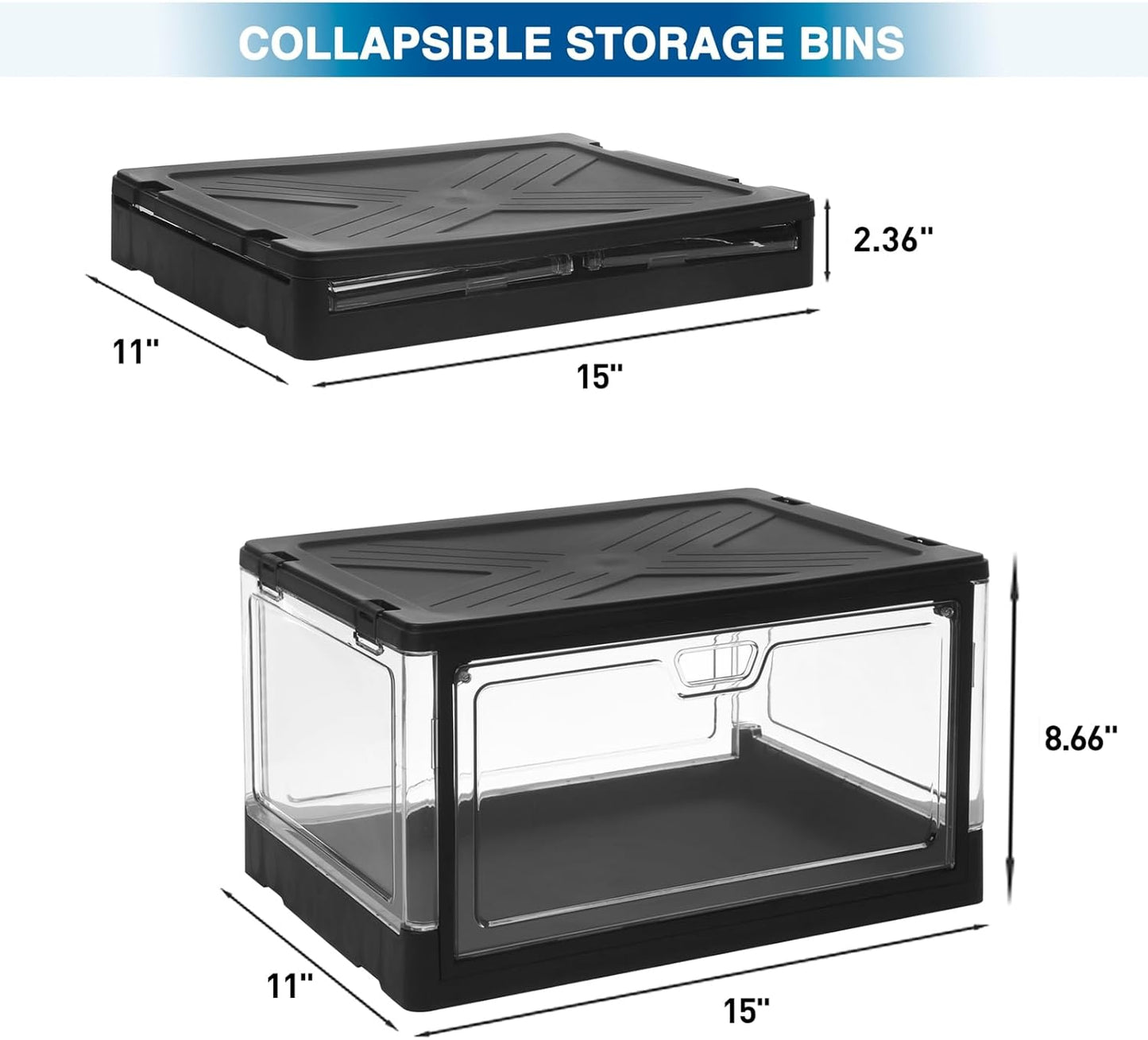 HYBRIDEAS 3-Pack Clear Stackable Storage Bins with Lids Magnetic Doors Open Front Foldable Folding Plastic Craft Containers Large Closet Organizers Box for Bedrooms Living Rooms Study Kids' Toys 24 QT