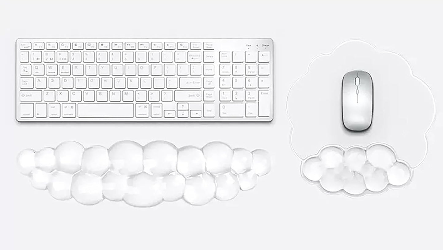 Mouse Pad with Wrist Rest, Soft Cloud Gel Keyboard Mouse Pad Set with Hand Wrist Support, Cute Non Slip Office Desk Accessories for Comfort/Pain Relief/PC Gaming/Computer/Laptop, (Clear Cloud)