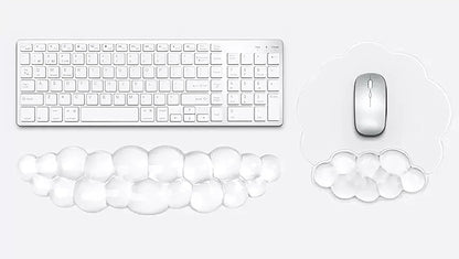 Mouse Pad with Wrist Rest, Soft Cloud Gel Keyboard Mouse Pad Set with Hand Wrist Support, Cute Non Slip Office Desk Accessories for Comfort/Pain Relief/PC Gaming/Computer/Laptop, (Clear Cloud)