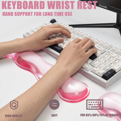 Clear Gel Wrist Rest for Keyboard and Mouse, Green Silicone Mouse Wrist Rest Set, Cute Ergonomic Wrist Rest for Keyboard 60%/75%(Green)