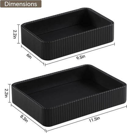 Desk Organizer Tray, PU Leather Nightstand Organizer Perfume Valet Tray for Men Women, Decorative Vanity Trays Trinket Dish Key Bowl for Entryway Table (2pcs, Ivory, Large+Small)